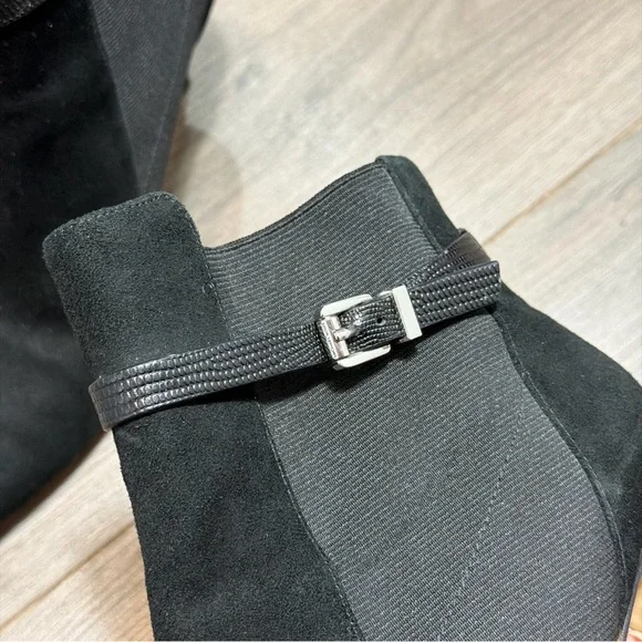 MICHAEL KORS Hamilton Black Suede Pointed-Toe Ankle Bootie with Buckle - Picture 2 of 11